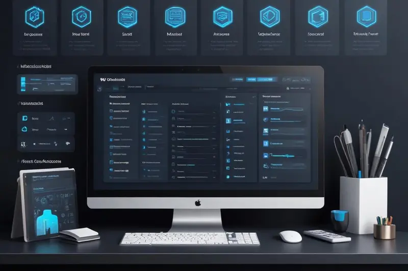 Panel cPanel abierto en una notebook mostrando iconos de gestión de hosting y cuentas de correo